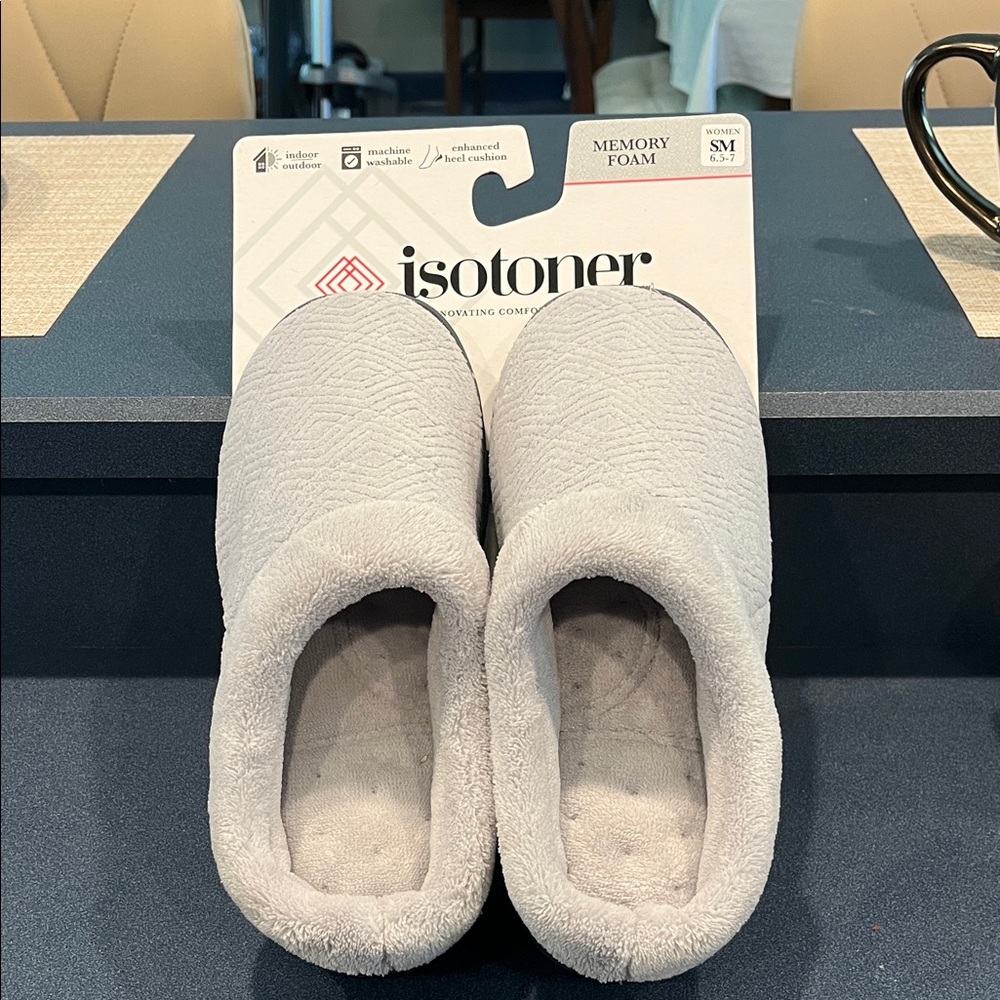 Isotoner Soft Gray Quilted Slippers